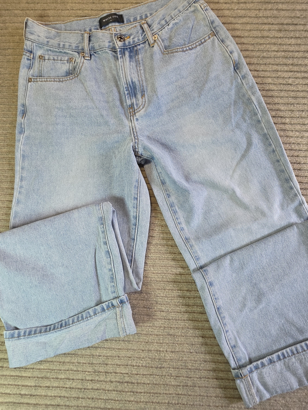White Fox Women's Blue Light Wash Wide Leg Baggy Loose Fit Denim Jeans Size M